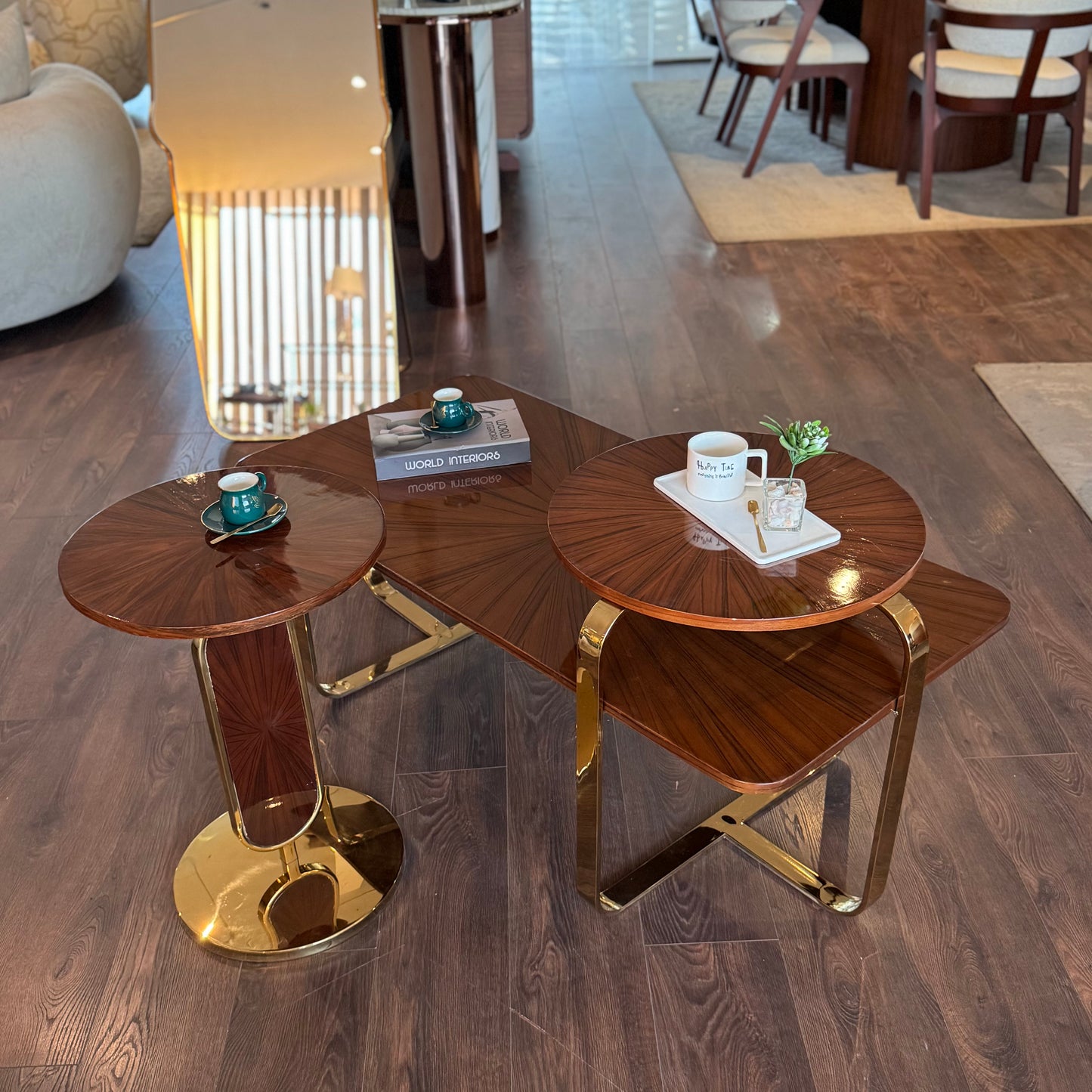 The Sunburst: 2-Piece Gold & Massif Veneer Table Set