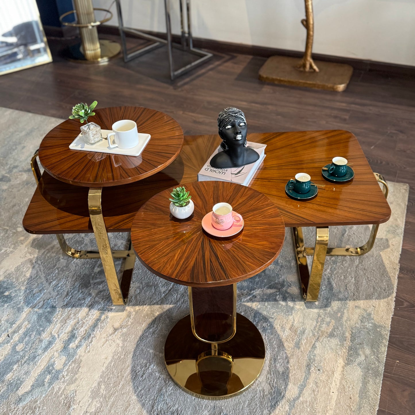 The Sunburst: 2-Piece Gold & Massif Veneer Table Set