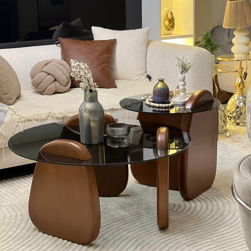 The Orbit: Dual-Tier Smoked Glass & Solid Beech Set⁠
