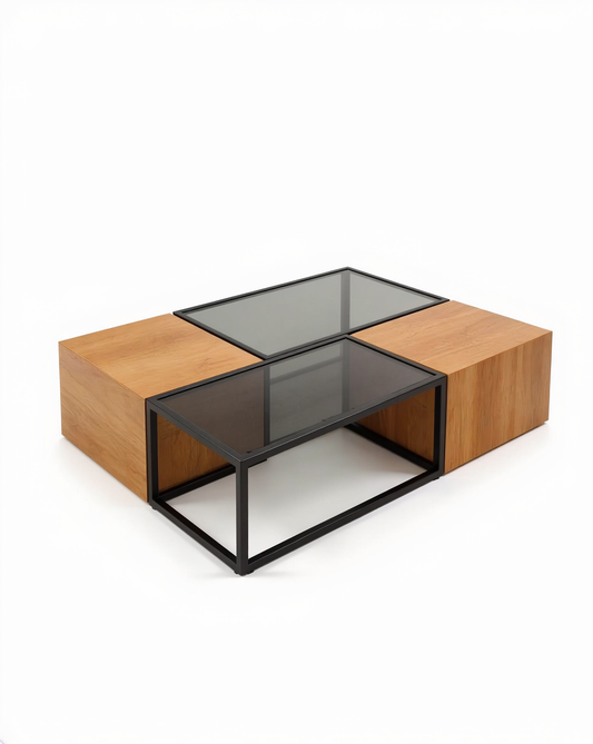 The Grid: Modular Oak & Smoked Glass Coffee Table