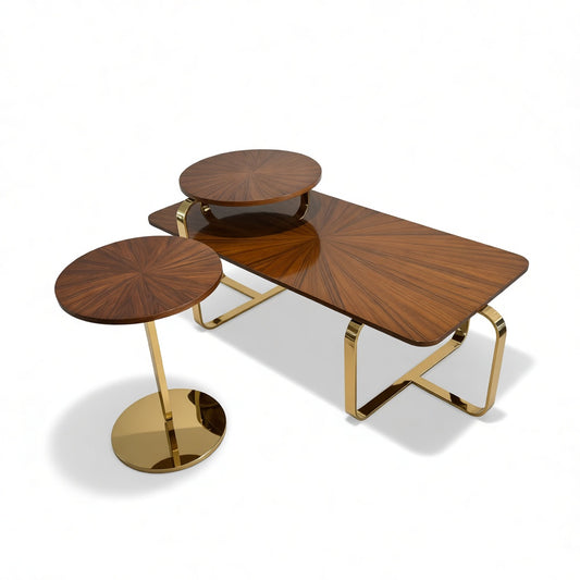 The Sunburst: 2-Piece Gold & Massif Veneer Table Set