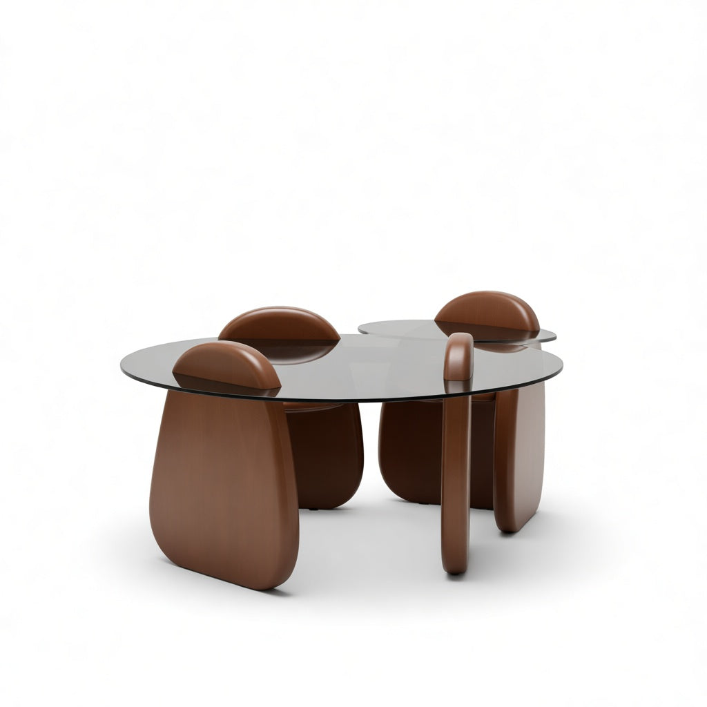 The Orbit: Dual-Tier Smoked Glass & Solid Beech Set⁠